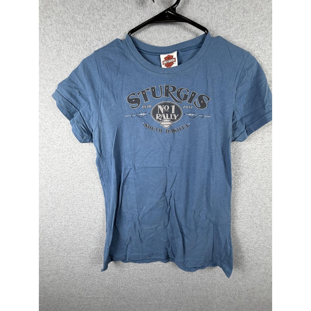 Harley-Davidson Shirt Womens Medium Blue Sturgis Rally Graphic Tee South Dakota‎